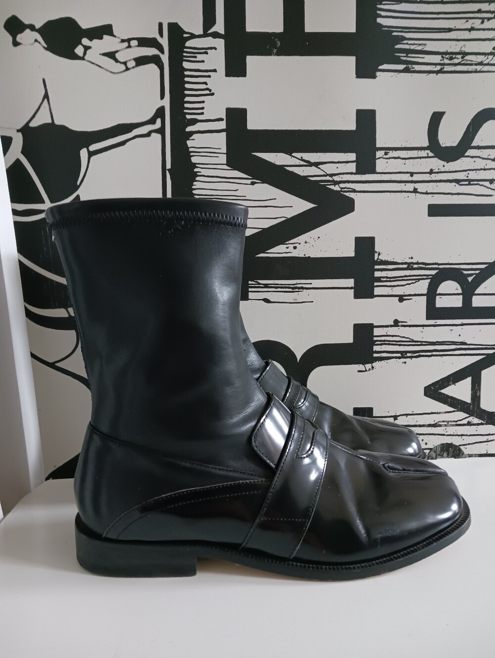 TABI Black Leather Ankle Boots Split-toe Size 38